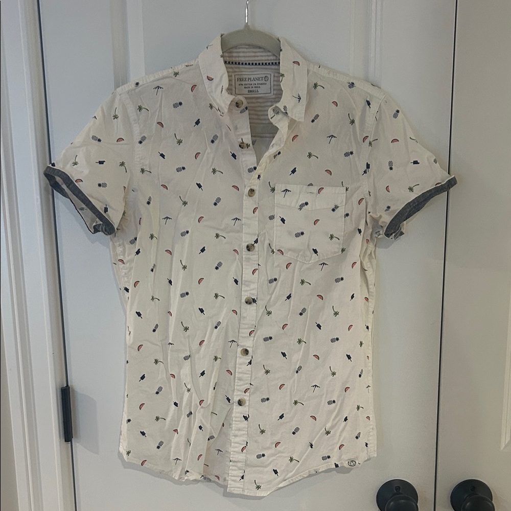 Free Planet Cream Patterned Casual Shirt